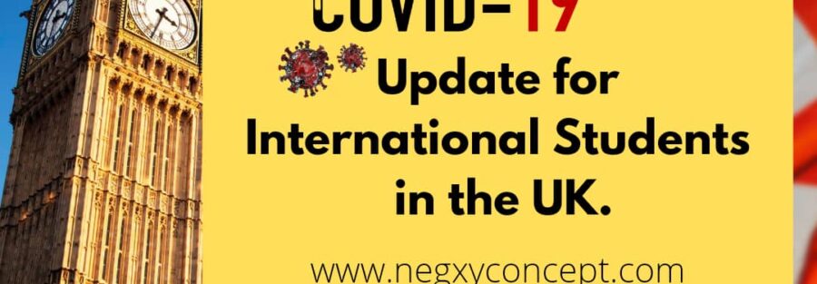 A picture that reads, 'Covid 19 update for International students in the UK