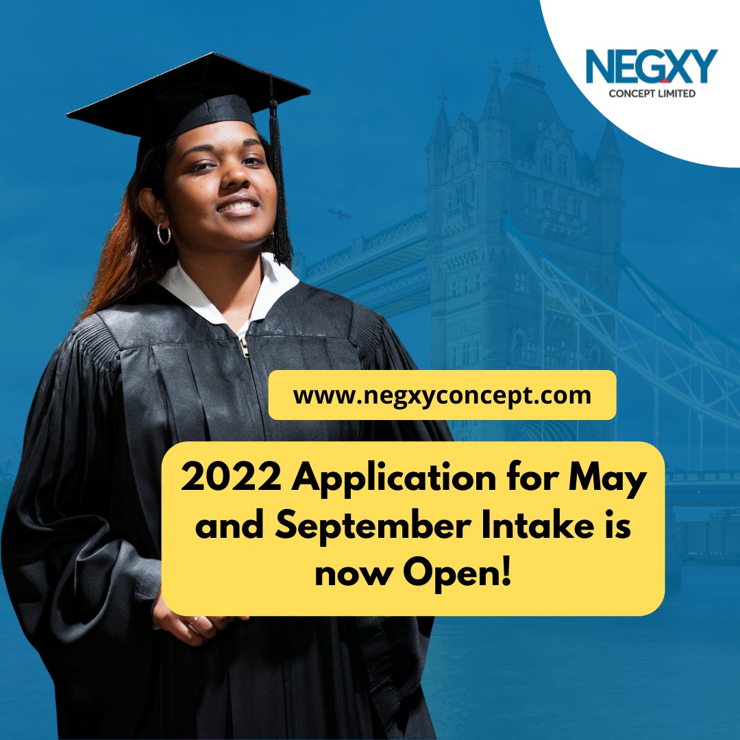 A flyer by Negxy Concept Limited that reads, 2022 Application for May and September Intake is now open!