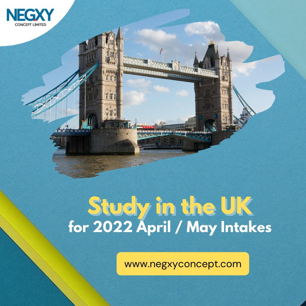 A picture that reads Study in the UK for 2022 April / May Intakes