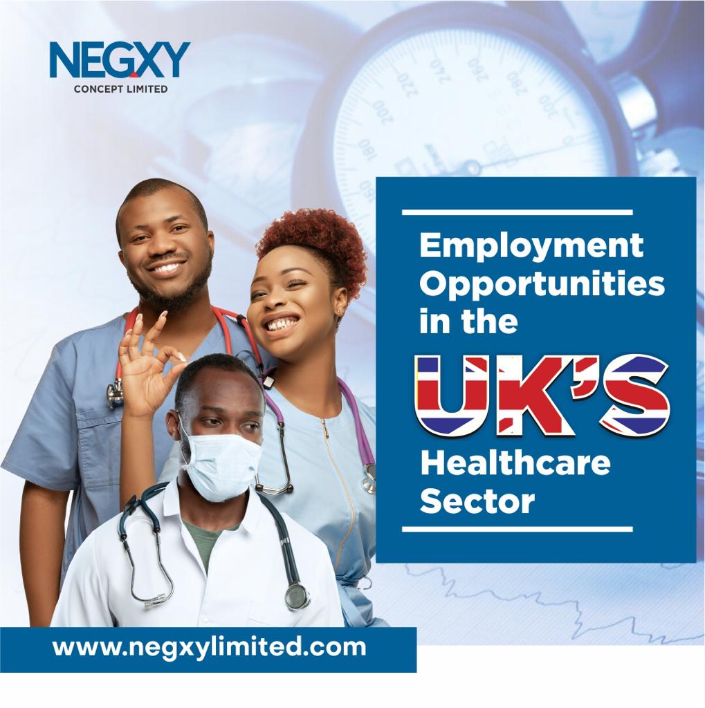 A picture that reads, Employment Opportunities in the UK's Healthcare Sector