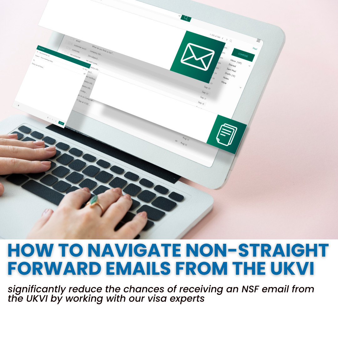 A Picture that reads; How to navigate non-straight forward emails from the UKVI