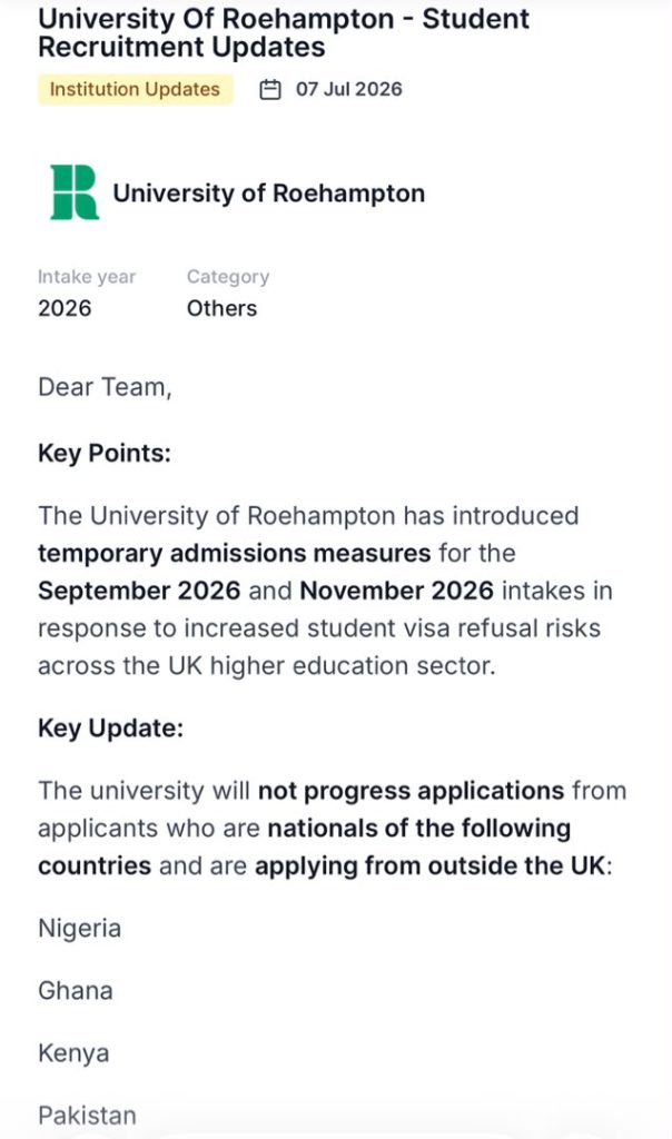 Email from the University of Reohampton
